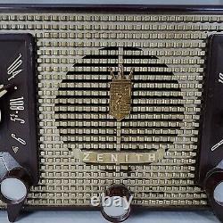 Zenith X733 Tube Radio AM/FM Telechron Clock Vintage 1950's MCM Bakelite Works