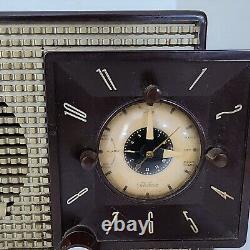 Zenith X733 Tube Radio AM/FM Telechron Clock Vintage 1950's MCM Bakelite Works